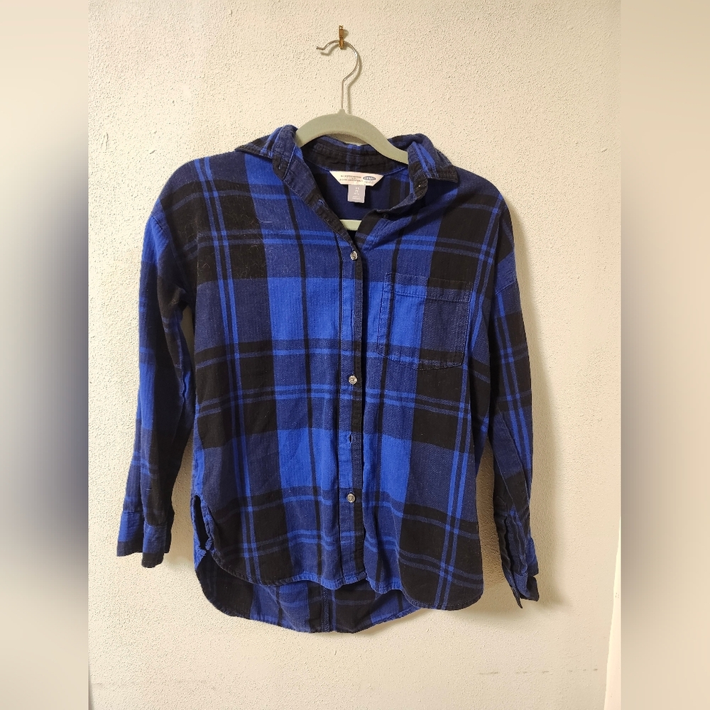 Old Navy Blue and Black Plaid Shirt